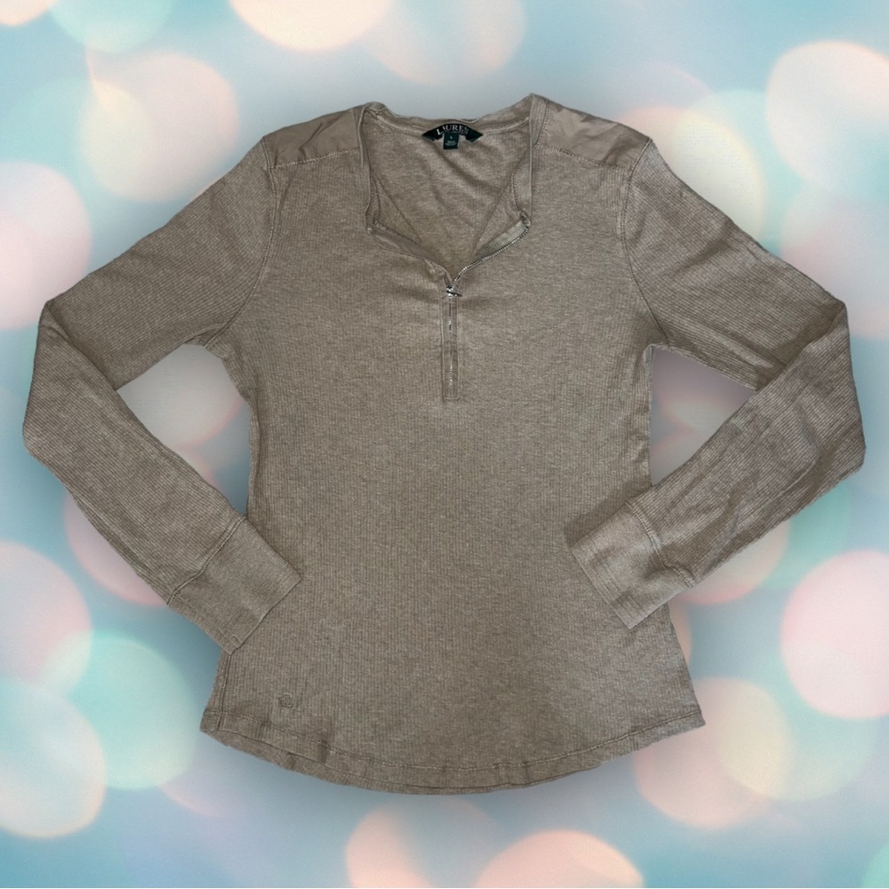 Ralph Lauren Women’s Ribbed Long Sleeve Quarter Zip Shirt Top Size L